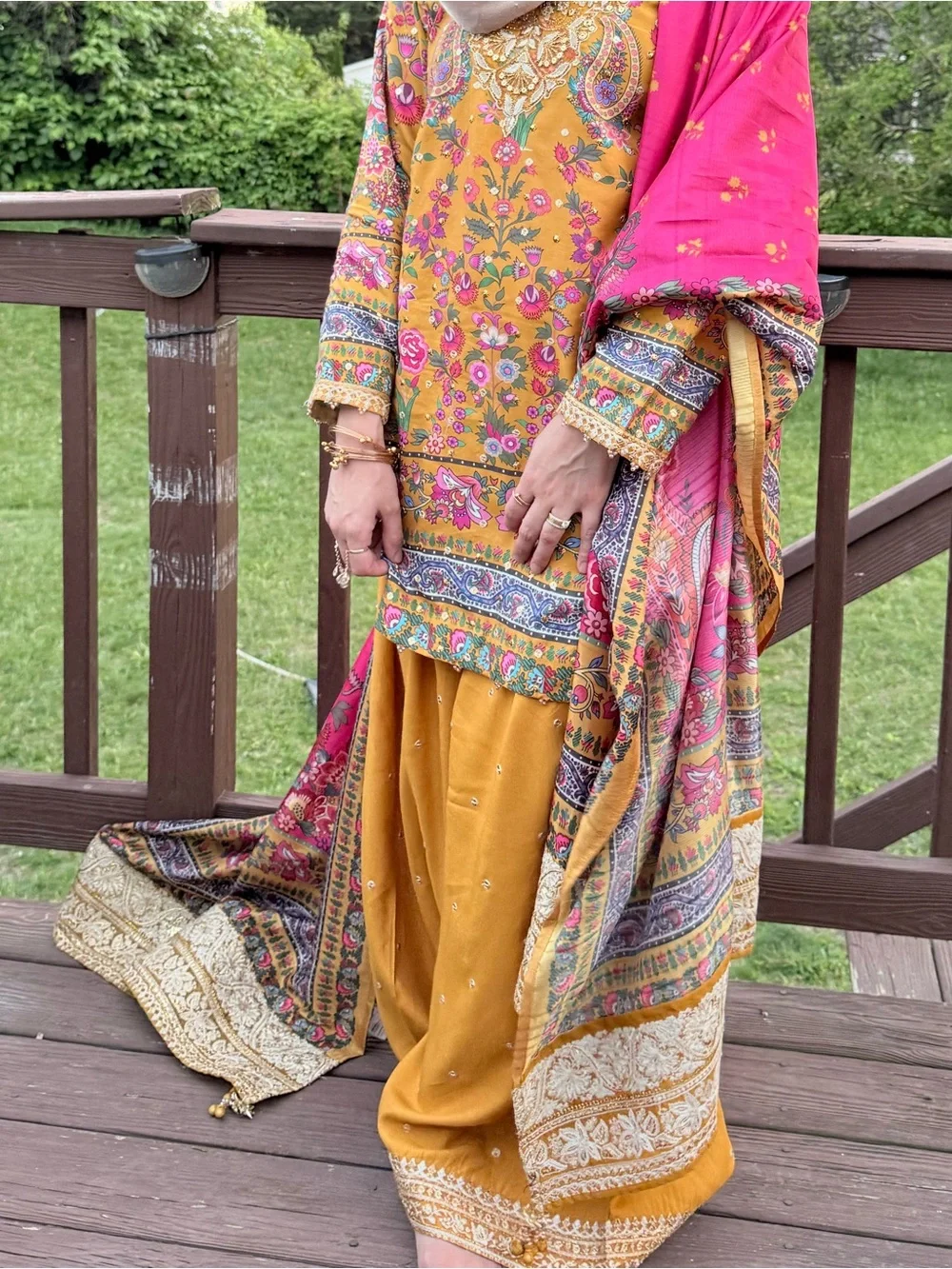 Mustard Floral Wide-Leg Pants & Matching Tunic Set